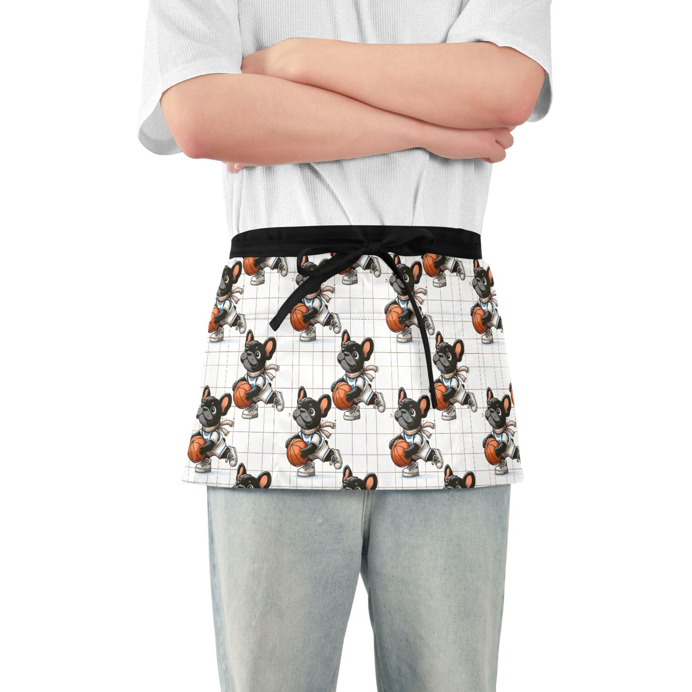 Cartoon Bulldog Playing Basketball Server Apron with 3 Pockets ...