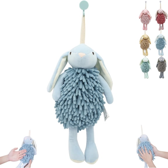 Cartoon Bunny Chenille Hand Towel Ball, Ultra Absorbent Soft Microfiber Fuzzy Towels with Hanging Loop for Bathroom and Kitchen, 2 Pack (K)
