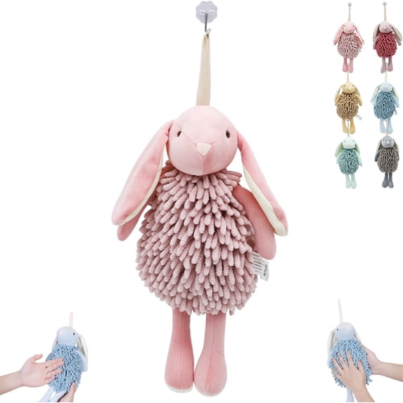 Cartoon Bunny Chenille Hand Towel, Soft Absorbent Rabbit Fuzzy Ball Hand Towel for Bathroom, Decorative Chenille Towel Balls for Kitchen