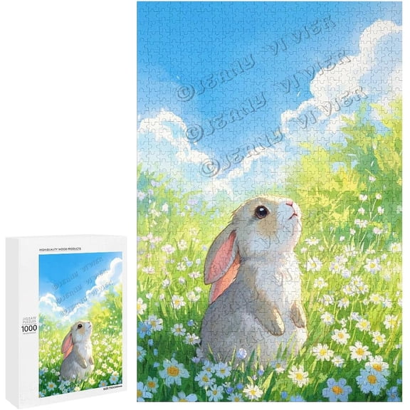 Cartoon Bunny Decor 1000 Piece Jigsaw Puzzle  Puzzle for All Ages and Bunny Lovers, Whimsical Rabbit Art, Woodland Decor, Finished Size 30 x 20 Inches