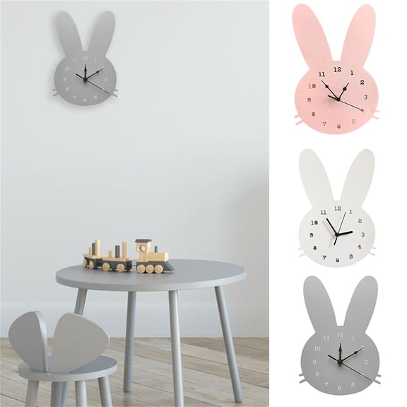 Cartoon Bunny Wall Clock for Kids Bedroom, Silent Non-Ticking Decorative Rabbit Clocks with Battery Operated Mechanism, 3 Color Options Cute Nursery Timepiece for Playroom School Gift