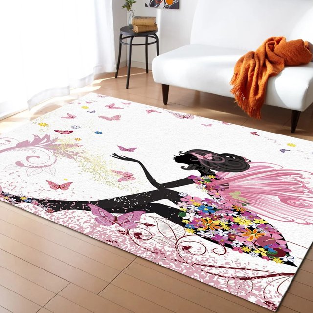 Cartoon Butterfly African Women Living Room Floor Mat Children's Room