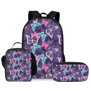 Cartoon Butterfly Backpack 3 Piece Set Travel Daypack Combination, Back to School Gifts