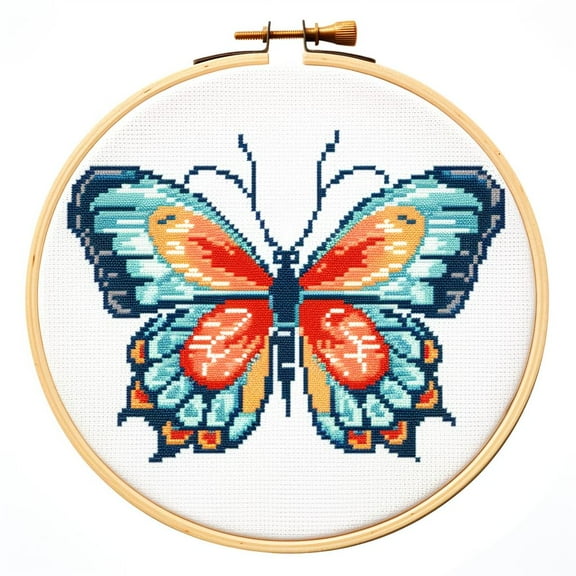 Cartoon Butterfly DIY 11CT Stamped Cross Stitch Kits Easy for Beginners Children with Hoop Needlepoint Counted Embroidery Kits Art Craft Wall Decoration 12x12inch(14)
