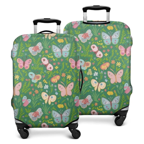 Cartoon Butterfly Flower Leaf Green Pattern Luggage Cover Fashion Suitcase Cover Baggage Covers Fit 25-28 Inch Luggage (Go Travel)
