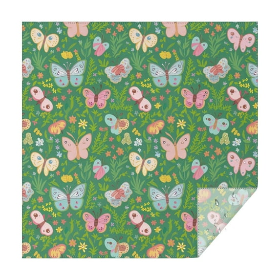 Cartoon Butterfly Flower Leaf Green Pattern Square Tablecloth,Waterproof Square Table Cover,Wipeable Spillproof Washable Table Cover for Home Kitchen Party Decor 52"x52"(132x132cm)