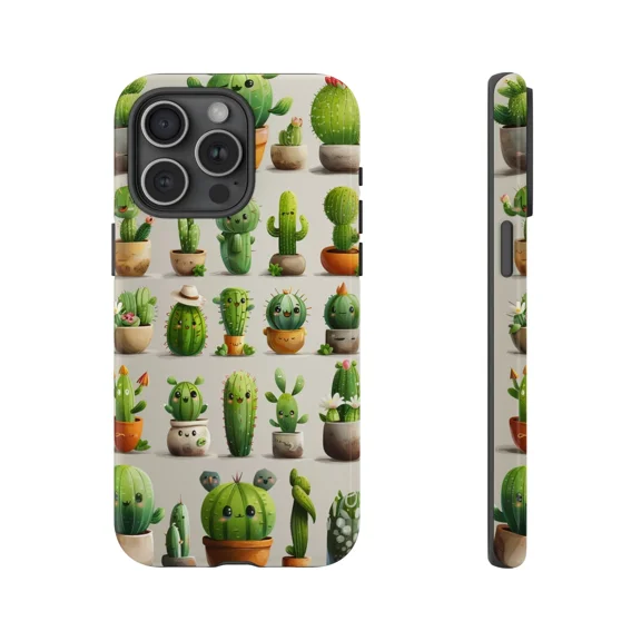 Cartoon Cactus Desert Plant Pattern Case for iPhone 17 11 12 13 14 15 16 Pro Max