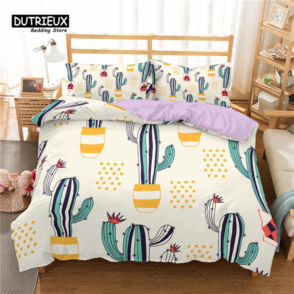 Pink Cactus Pattern Print Duvet Cover Bedding Set