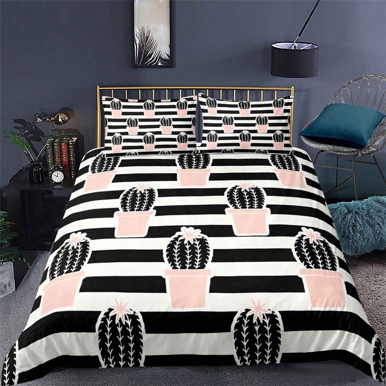 ARIGHTEX Southwest Cactus Duvet Cover Set Pink Red Floral Bedding Dark Green Succulent Cactus Quilt Cover (King