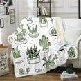 thumbnail image 1 of Cartoon Cactus Printed Fleece Sherpa Blanket Boho Succulent Blanket Green Plants Throw Blanket for Bed Couch Chair Exotic Natural Theme Fuzzy Blanket Comfort Room Decor Reversible Throw 50"x60", 1 of 2