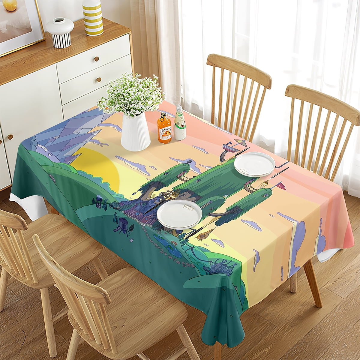 Cute Prickly Green Cactus Repeat Square Tablecloth