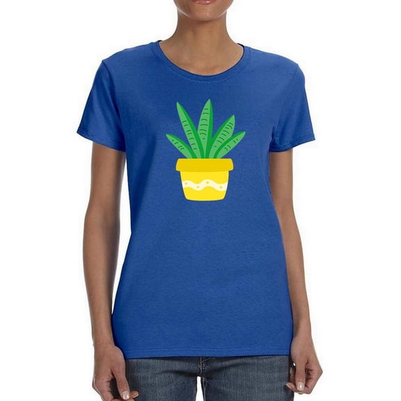 Cartoon Cactus Yellow Pot Shaped T-Shirt Women -Image by Shutterstock, Female Large