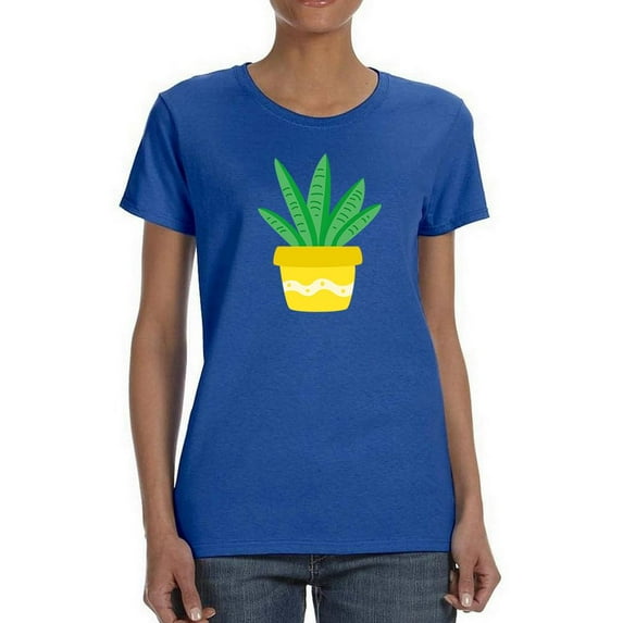 Cartoon Cactus Yellow Pot Shaped T-Shirt Women -Image by Shutterstock, Female Small