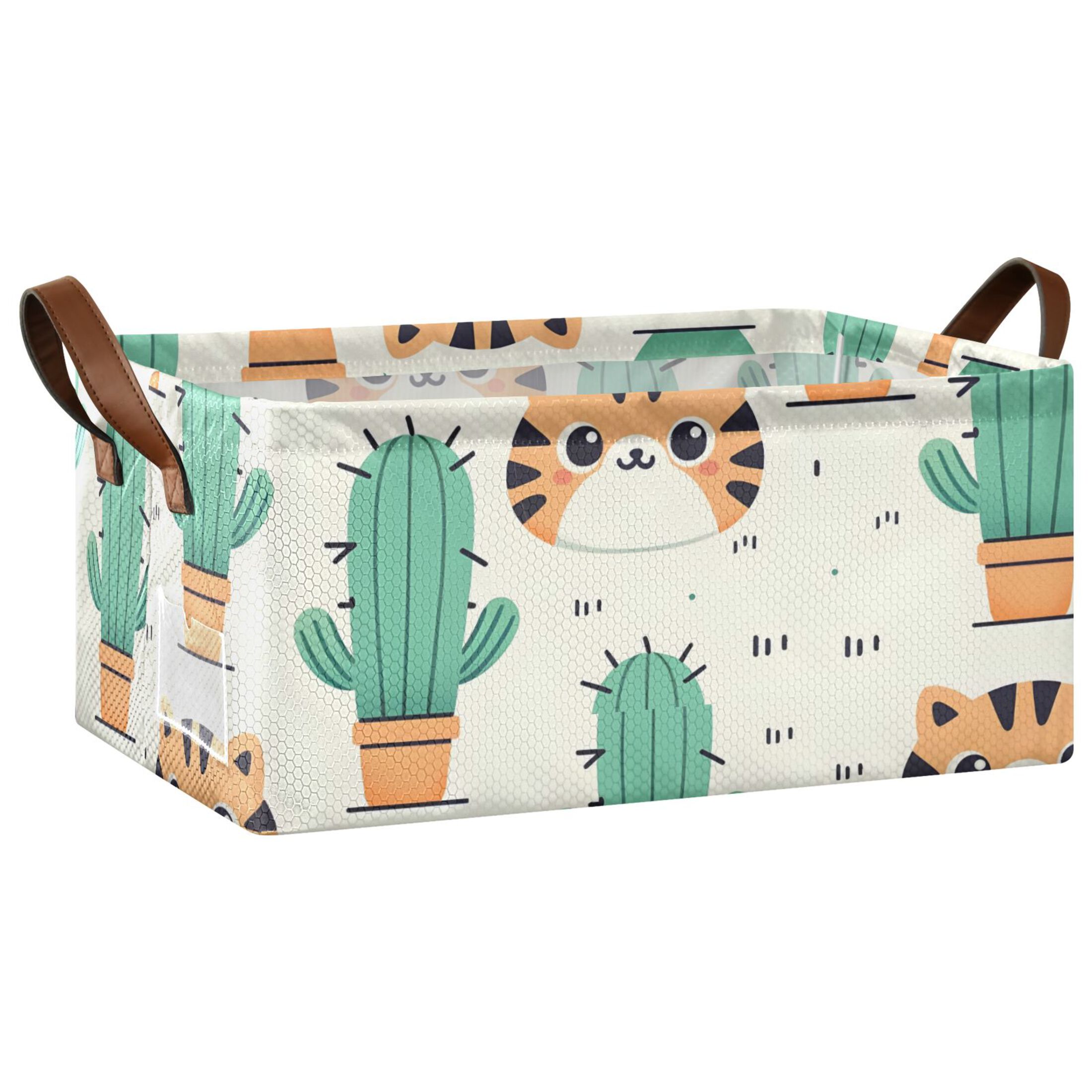Cactus Storage Bin – Collapsible Rectangle Waterproof Basket With Handle For Toy, Closet, Shelf Organizer, 15x11x9.5 Inches - View #7