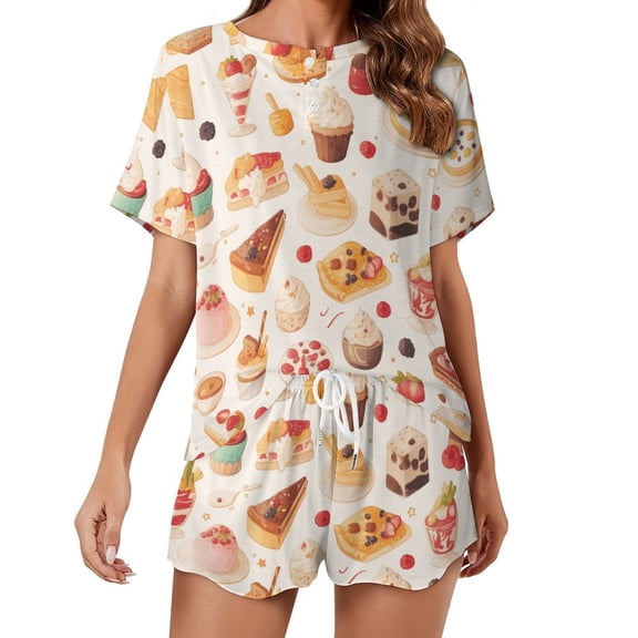Cartoon Cake 2 Pack Women’s Pajama Set Print Sleepwear And Shorts Y2k Loungewear Sets S-5XL
