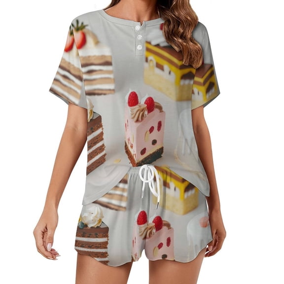 Cartoon Cake 2 Pack Women’s Pajama Set Print Sleepwear And Shorts Y2k Loungewear Sets S-5XL