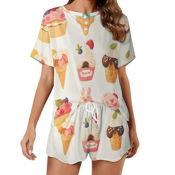 Cartoon Cake 2 Pack Women’s Pajama Set Print Sleepwear And Shorts Y2k Loungewear Sets S-5XL