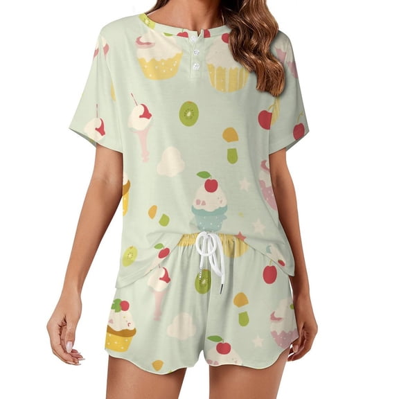 Cartoon Cake 2 Pack Women’s Pajama Set Print Sleepwear And Shorts Y2k Loungewear Sets S-5XL