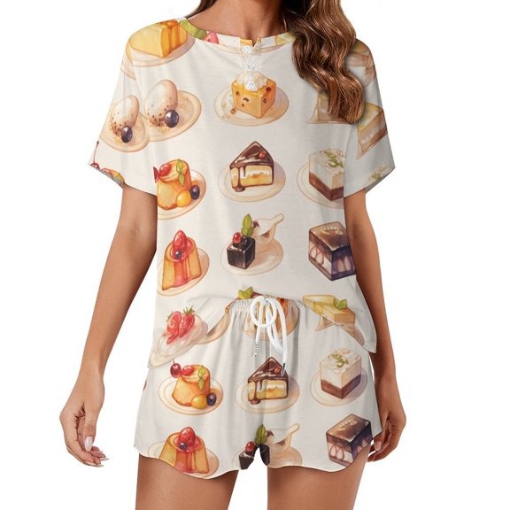 Cartoon Cake 2 Pack Women’s Pajama Set Print Sleepwear And Shorts Y2k Loungewear Sets S-5XL
