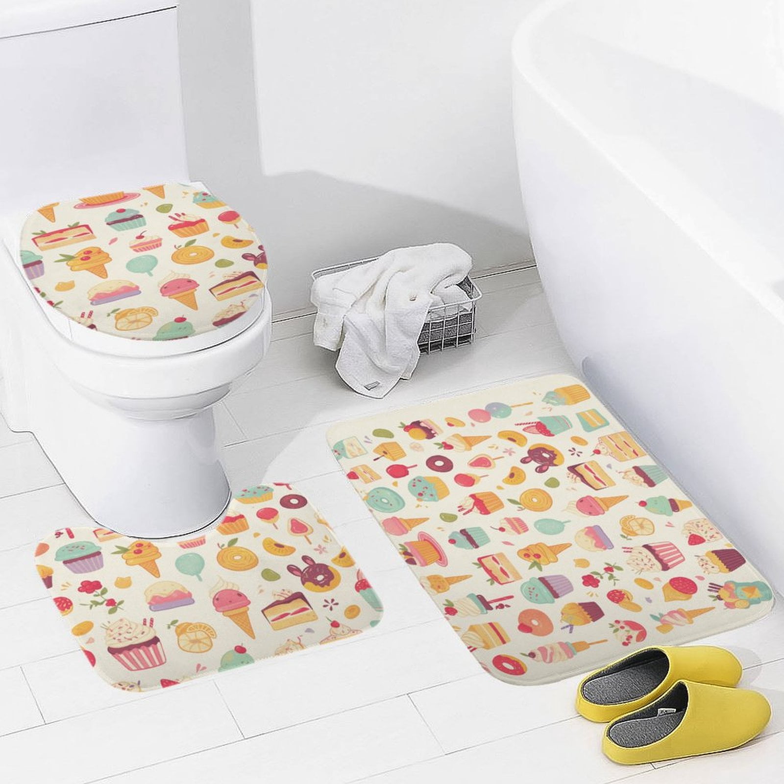 Cartoon Cake 3 Pieces Bath Mats Set, Non-Slip Washable Cover Floor Rug ...