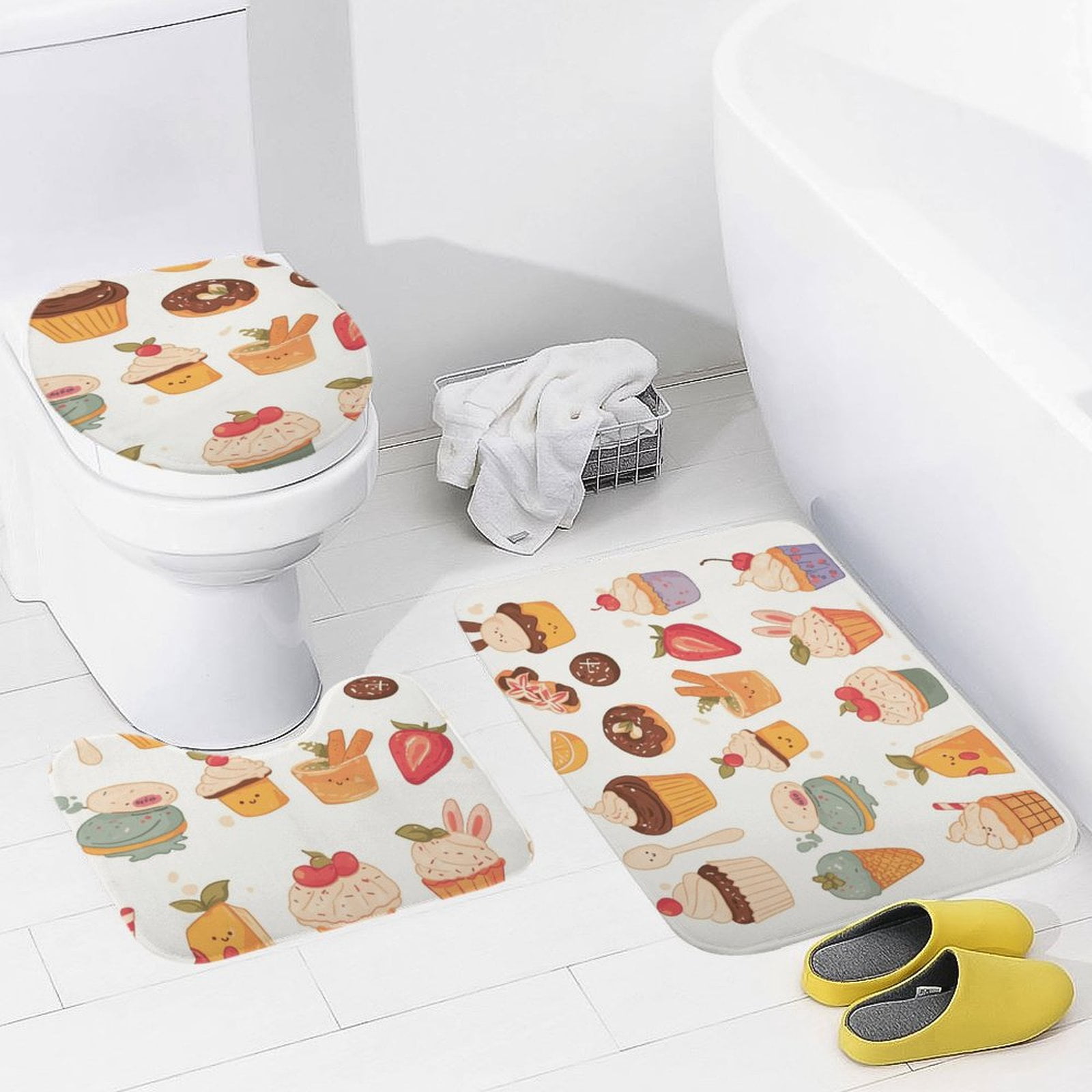 Cartoon Cake Bathroom Mats Set 3-piece Bath Mats , Floor Rug ...