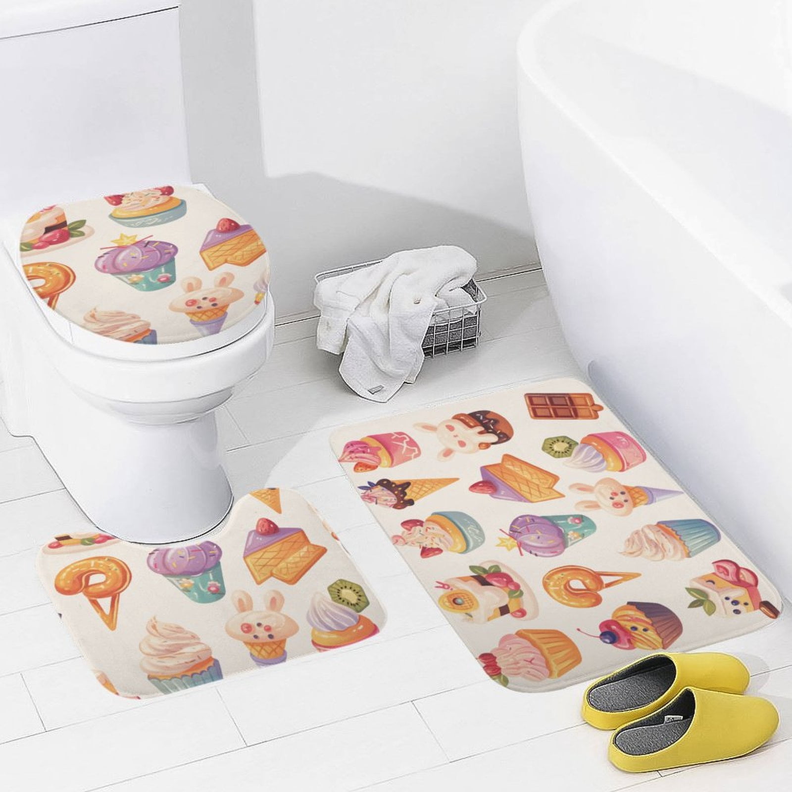 Cartoon Cake Bathroom Mats Set 3-piece Bath Mats , Floor Rug ...