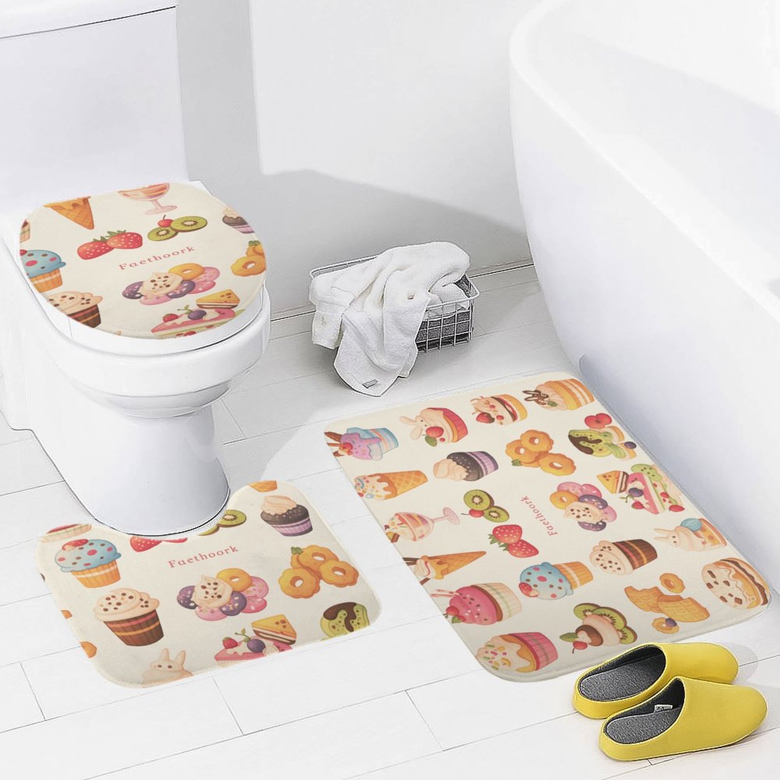 Cartoon Cake Bathroom Rug Set of 3, No Silp Washable Cover Floor Rug ...