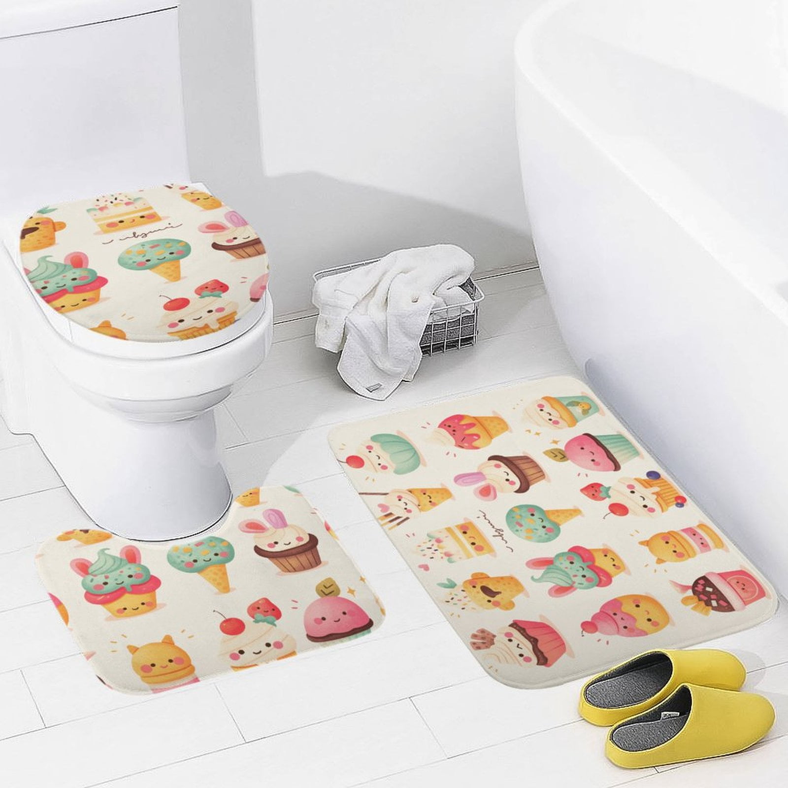 Cartoon Cake Bathroom Rug Set of 3, No Silp Washable Cover Floor Rug ...
