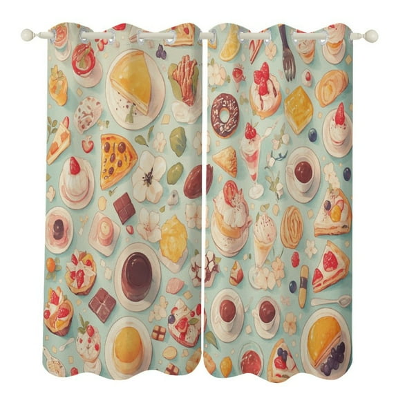 Cartoon Cake Curtains Aesthetic Envrionmental Friendly Picture, Living Room Bedroom Window Drapes 2 Panel Set