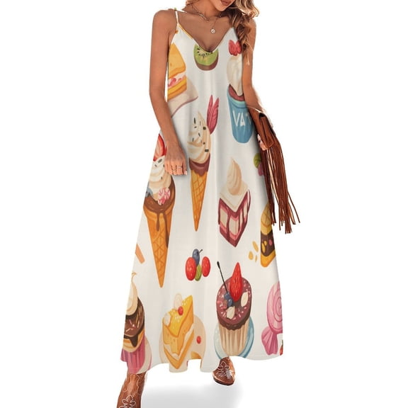 Cartoon Cake Design Sleeveless Dress Woman Fashion Long Dresses Women's Summer Suit Dress 2025