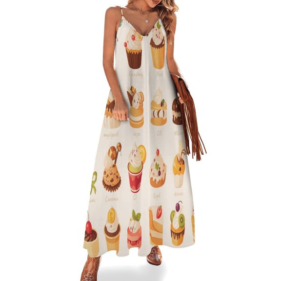 Cartoon Cake Design Sleeveless Dress Woman Fashion Long Dresses Women's Summer Suit Dress 2025