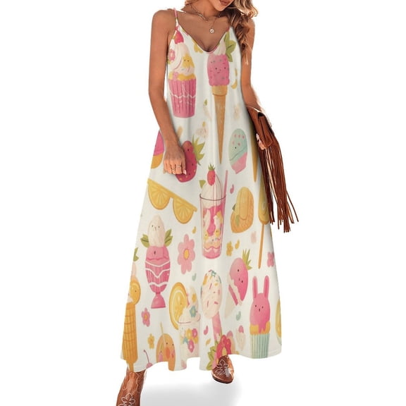 Cartoon Cake Design Sleeveless Dress Woman Fashion Long Dresses Women's Summer Suit Dress 2025