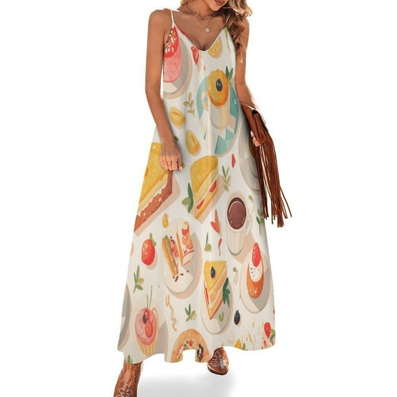 Cartoon Cake Design Sleeveless Dress Woman Fashion Long Dresses Women's Summer Suit Dress 2025