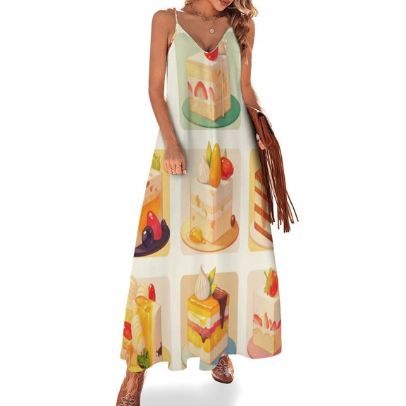 Cartoon Cake Design Sleeveless Dress Woman Fashion Long Dresses Women's Summer Suit Dress 2025