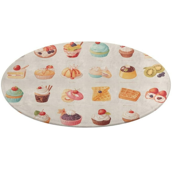 Cartoon Cake Floral Medallion Round Rug - Small Round Area Rug, Soft Non-Slip Machine Washable Bedroom Mat Indoor Accent Entry Carpet for Office Desk Dorm Hallway
