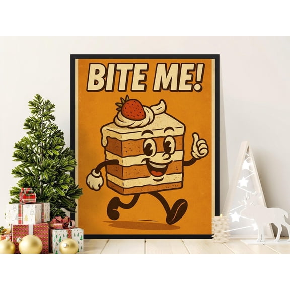 Cartoon Cake Poster Retro Kitchen Wall Art Dessert Decor, Unframed Paper Poster 8x10in