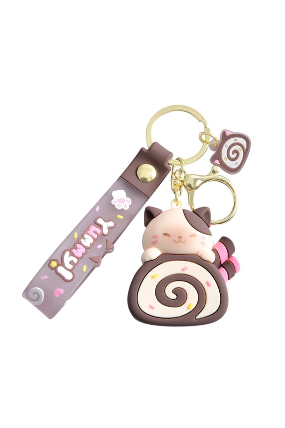 Cartoon Cake Roll Keychain Jewelry Chic Cake Roll Pendant Keyrings Phone Lanyard Key Chain Charm for Bag Purse