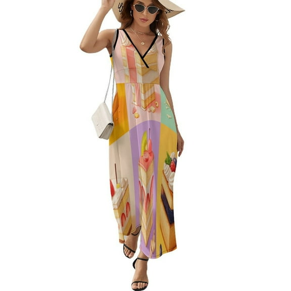 Cartoon Cake Sleeveless Dress Woman Fashion Long Dresses Women's Summer Suit Dress 2025