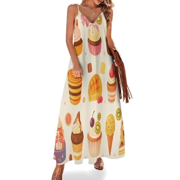 Cartoon Cake Sleeveless Dress for Women Clothing Female Women's Summer Skirt
