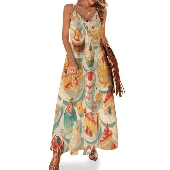 Cartoon Cake Sleeveless Dress for Women Clothing Female Women's Summer Skirt