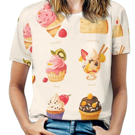 Cartoon Cake T Shirts Basic T-Shirt Short Sleeve Ladies Tee Shirt Summer Graphic Clothing