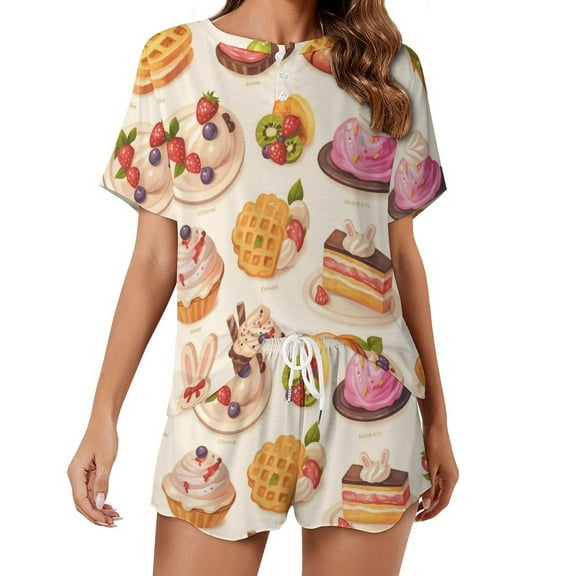 Cartoon Cake Women's Ruffle Short Sleeve Tops And Shorts Cute Peeps Bunny Pajamas Sets