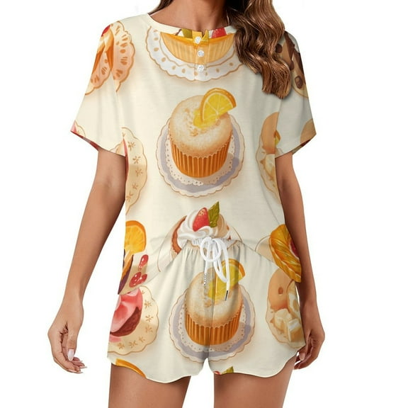Cartoon Cake Women's Ruffle Short Sleeve Tops And Shorts Cute Peeps Bunny Pajamas Sets