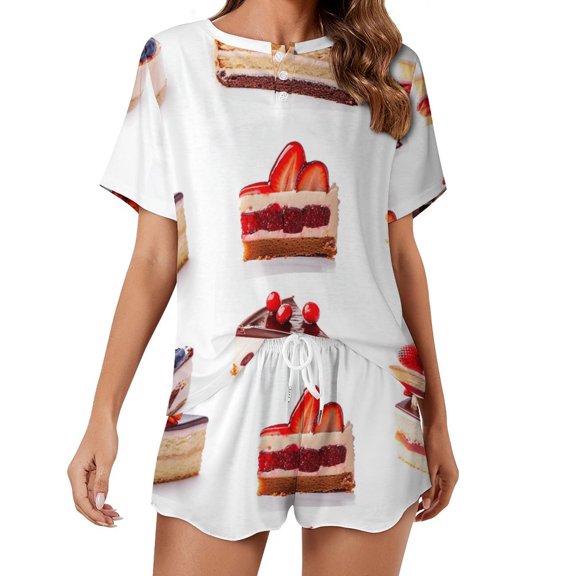 Cartoon Cake Women's Ruffle Short Sleeve Tops And Shorts Cute Peeps Bunny Pajamas Sets