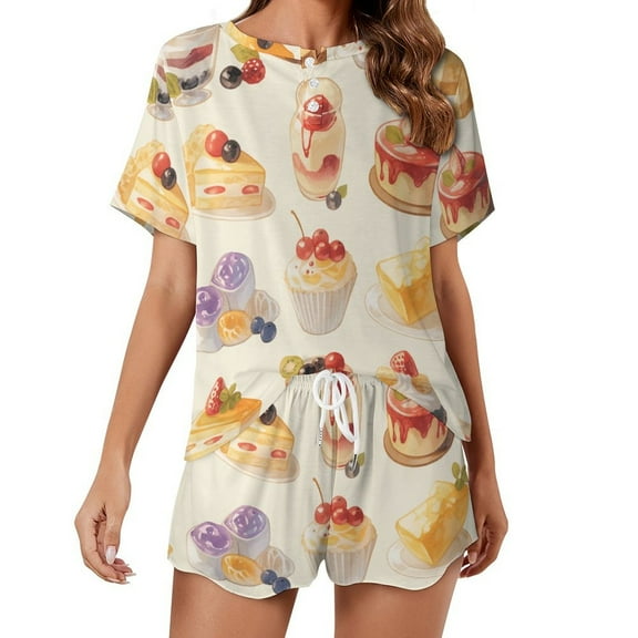 Cartoon Cake Women's Ruffle Short Sleeve Tops And Shorts Cute Peeps Bunny Pajamas Sets