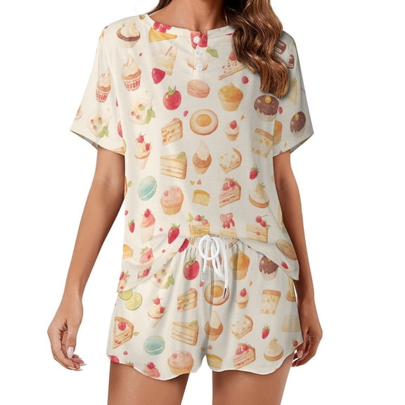 Cartoon Cake Women's Ruffle Short Sleeve Tops And Shorts Cute Peeps Bunny Pajamas Sets