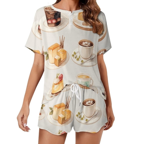 Cartoon Cake Women's Ruffle Short Sleeve Tops And Shorts Cute Peeps Bunny Pajamas Sets
