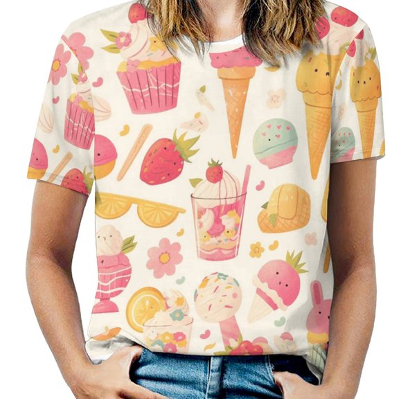Cartoon Cake Women's Short Sleeve Tops Casual Blouses T Shirt