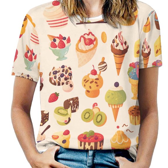 Cartoon Cake Women's Short Sleeve Tops Casual Blouses T Shirt