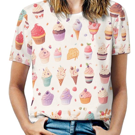 Cartoon Cake Women's Short Sleeve Tops Casual Blouses T Shirt